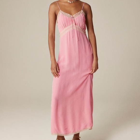 J. Crew Dresses & Skirts - J crew Pintuck lace-trim slip dress in crepe de chine